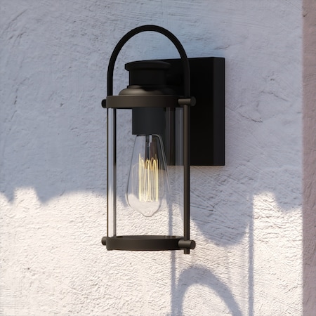 Vaxcel Winfield 1 Light Dusk to Dawn Matte Black Outdoor Wall Lantern Clear Cylinder Glass T0683